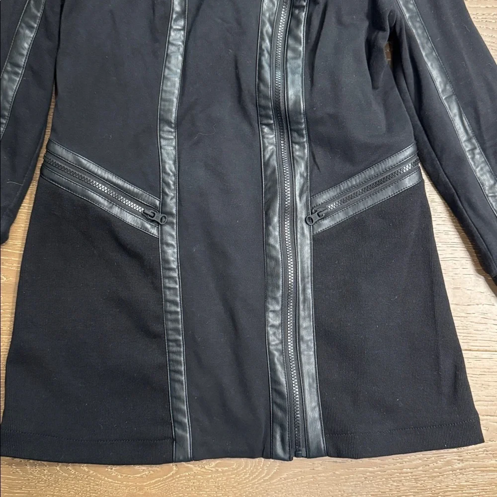 Blanc Noir Black Moto Hooded Jacket Faux Leather Trim Size M
